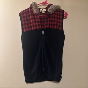 Woolrich Vest Women Sleeveless Red Plaid hooded small petite